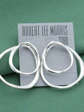 Robert Lee Morris Silver Textured Hoop Earrings Modern Chic Jewelry